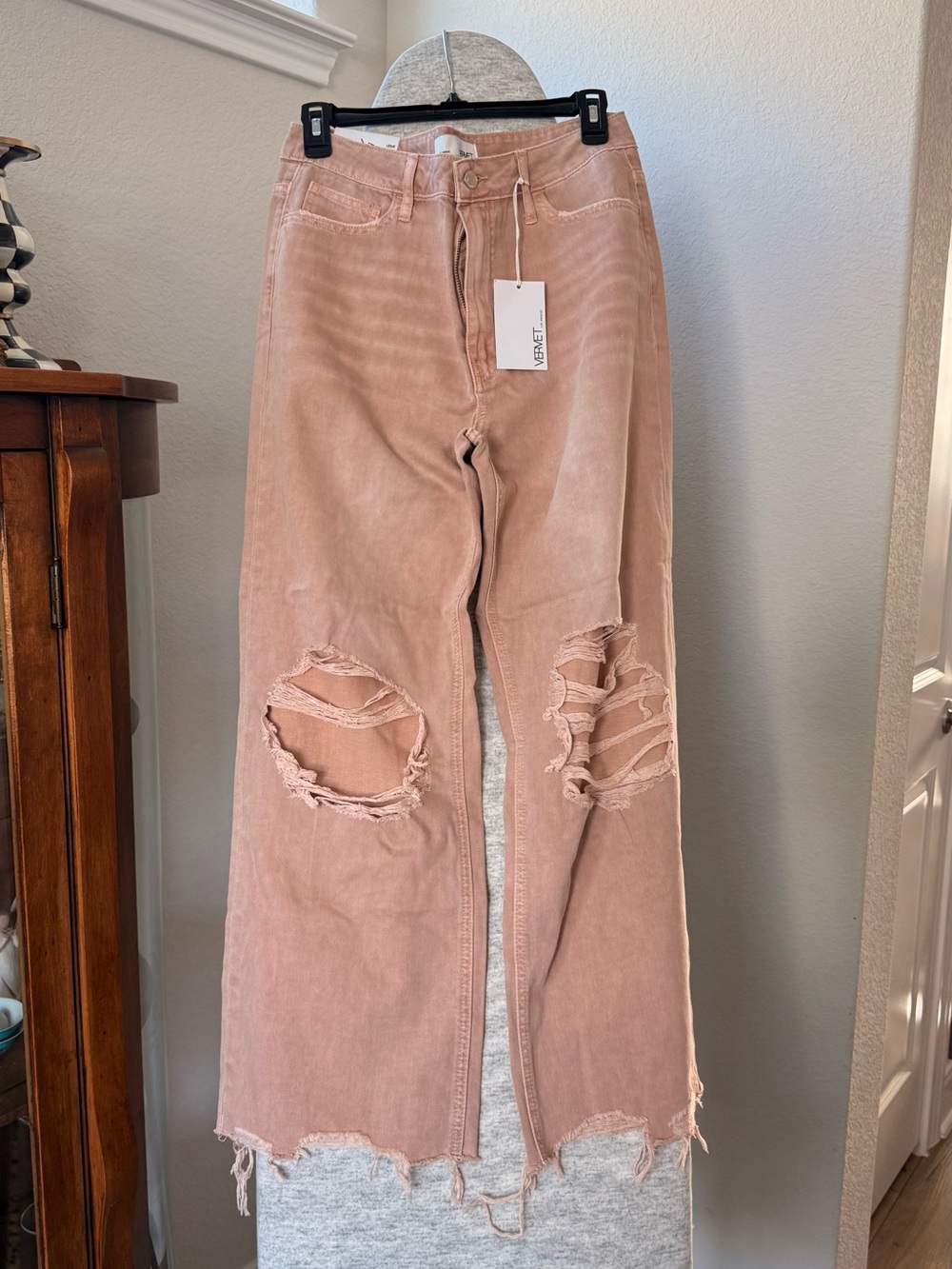 VERVET Distressed Wide-Leg Jeans - Blush Pink